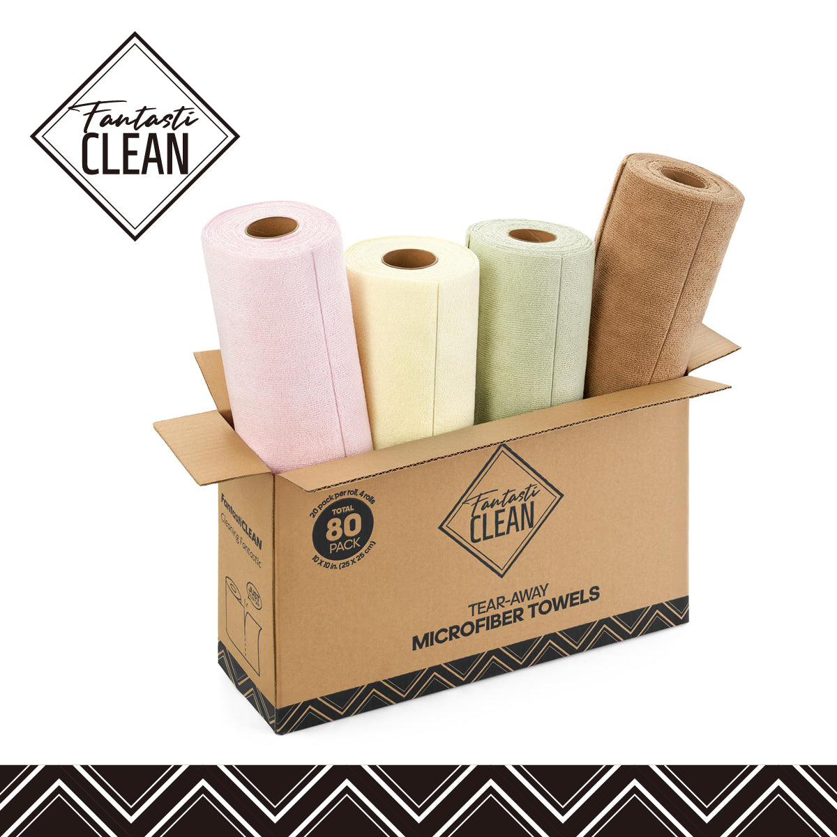 80 Sheets 4 Rolls 10'' by 10'' Microfiber Cleaning Towels Roll Lint-Free Reusable Polishing Cloths (Pink,Grayish,Beige,Tan)
