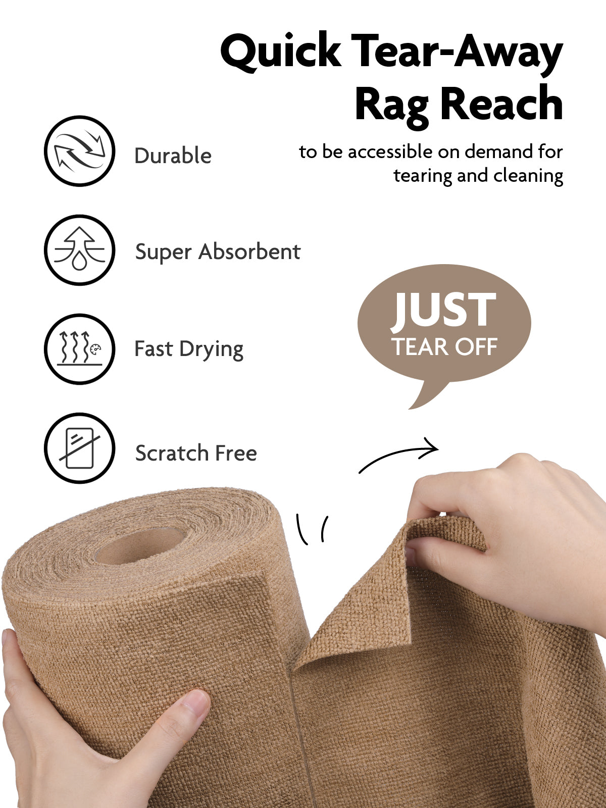 40 Pack Microfiber on a Roll Tear-Away Cleaning Towels, Reusable and Washable Cloths, for Car(TAN)