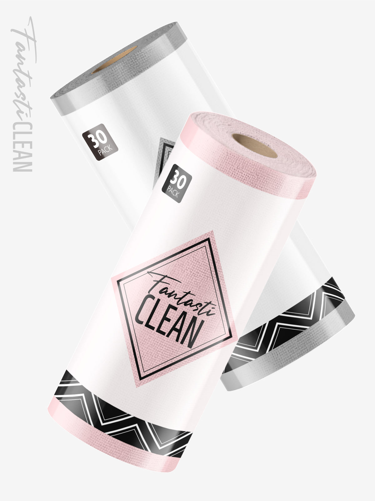 30*2 Pack Microfiber on a Roll Tear-Away Cleaning Towels, Reusable and Washable Cloths, for Car, House(Pink and Grey)