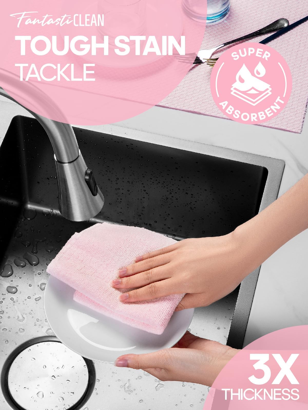 36 Pack Microfiber on a Roll Tear-Away Cleaning Towels for Car, House(Pink)