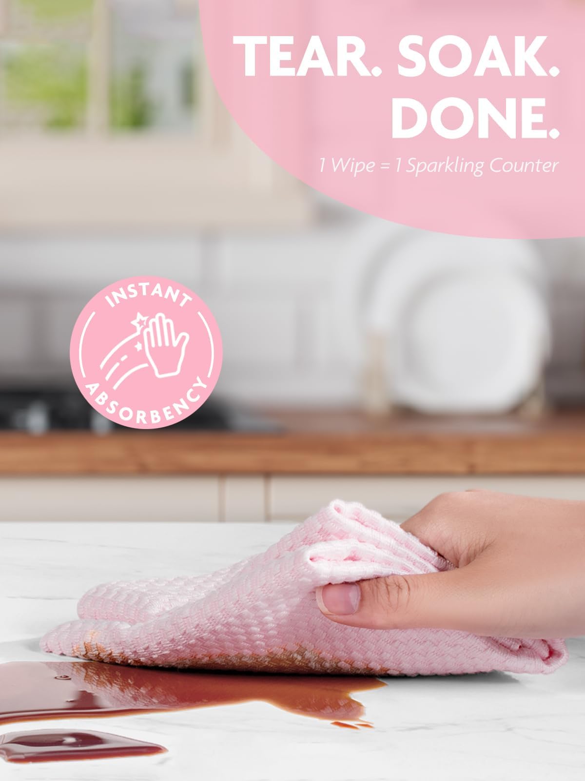 36 Pack Microfiber on a Roll Tear-Away Cleaning Towels for Car, House(Pink)