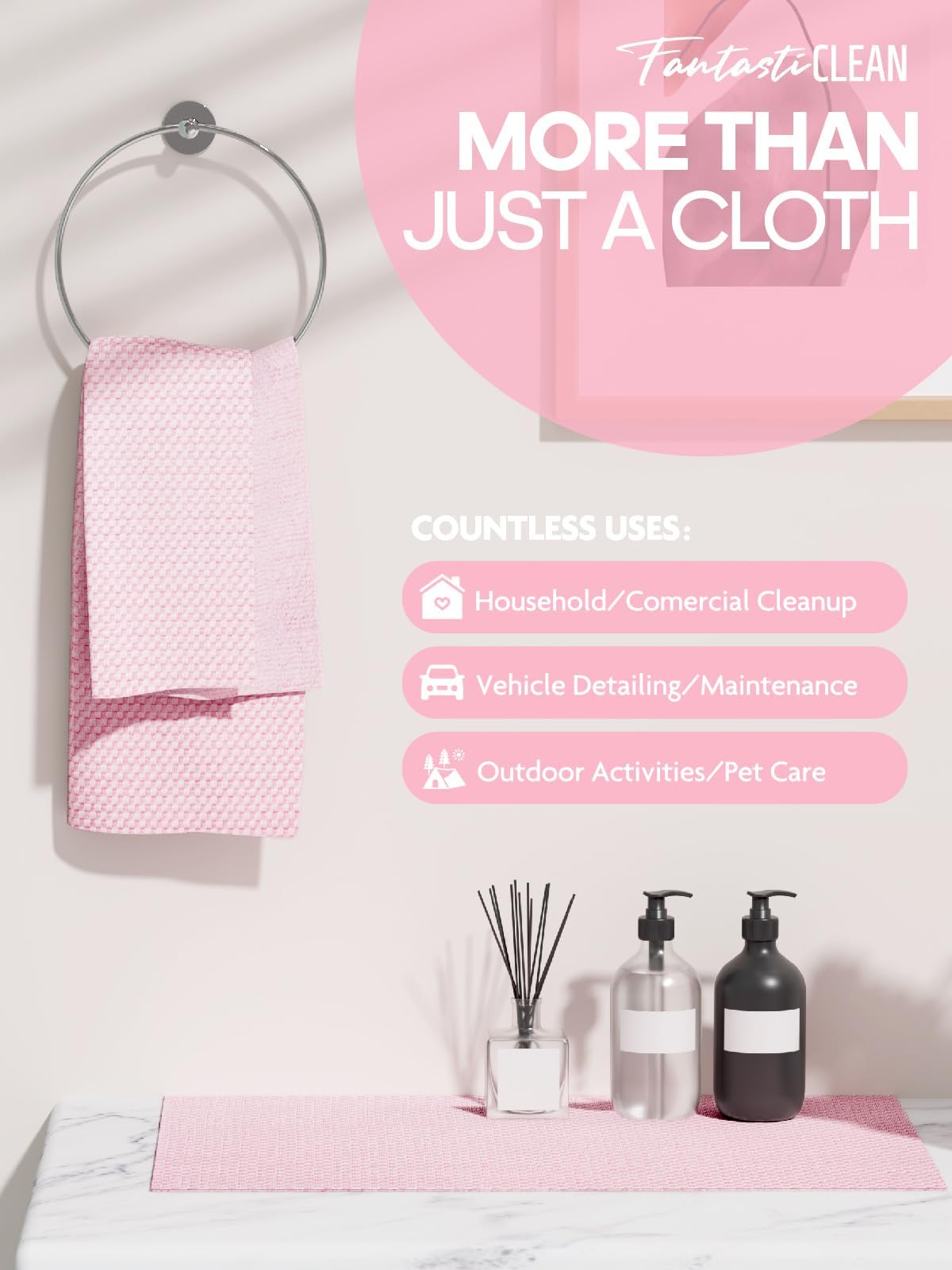 36 Pack Microfiber on a Roll Tear-Away Cleaning Towels for Car, House(Pink)