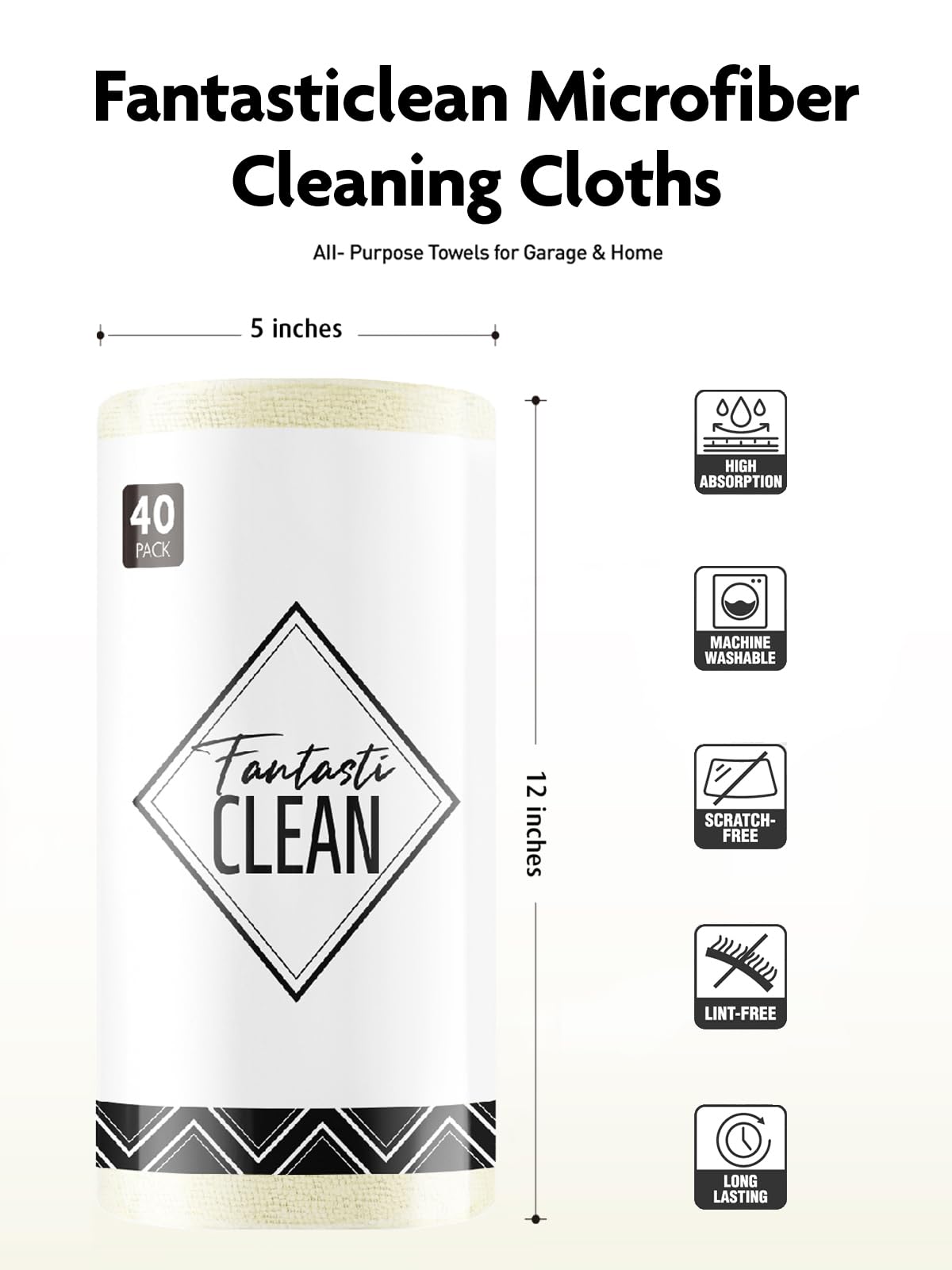 40 Pack Microfiber on a Roll Tear-Away Cleaning Towels, Reusable and Washable Cloths, for Car (Beige)