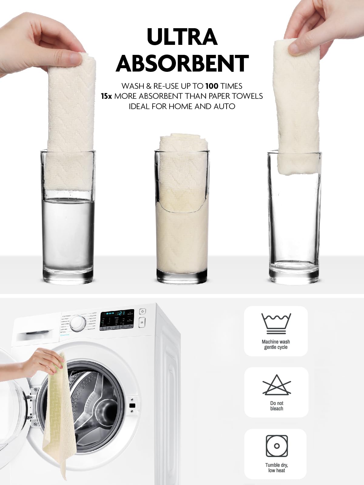 50 Pack 16" x 12" Microfiber Cleaning Cloth Roll Reusable Tear Away Microfiber Towels (Beige Ripple)