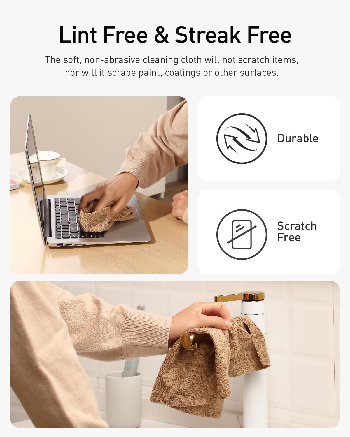 60 Pack Microfiber on a Roll Tear-Away Cleaning Towels, Reusable and Washable Cloths, for Car (Beige, Tan)