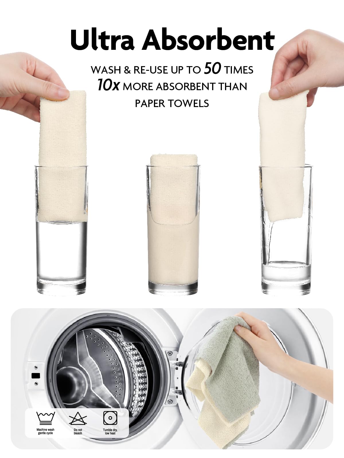 60 Pack Microfiber on a Roll Tear-Away Cleaning Towels, Reusable and Washable Cloths, for Car (Beige, Tan)