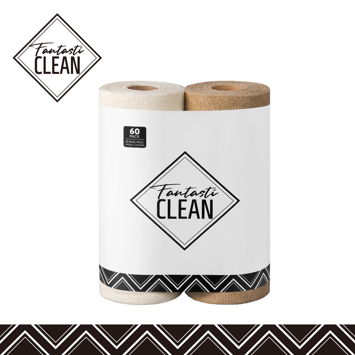 60 Pack Microfiber on a Roll Tear-Away Cleaning Towels, Reusable and Washable Cloths, for Car (Beige, Tan)