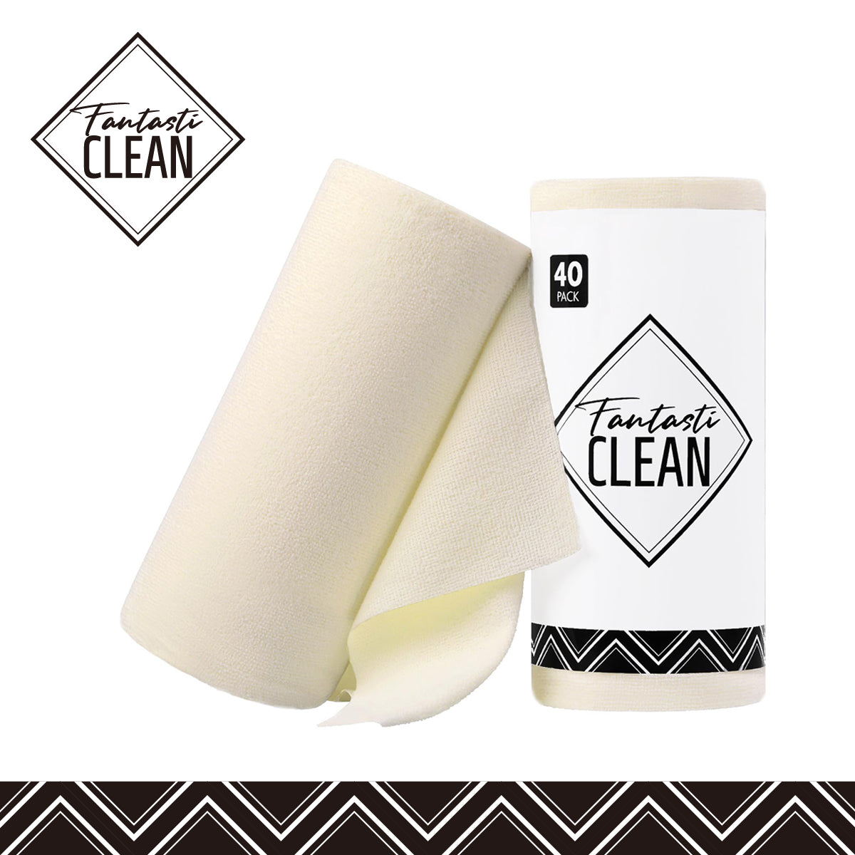 40 Pack Microfiber on a Roll Tear-Away Cleaning Towels, Reusable and Washable Cloths, for Car (Beige)