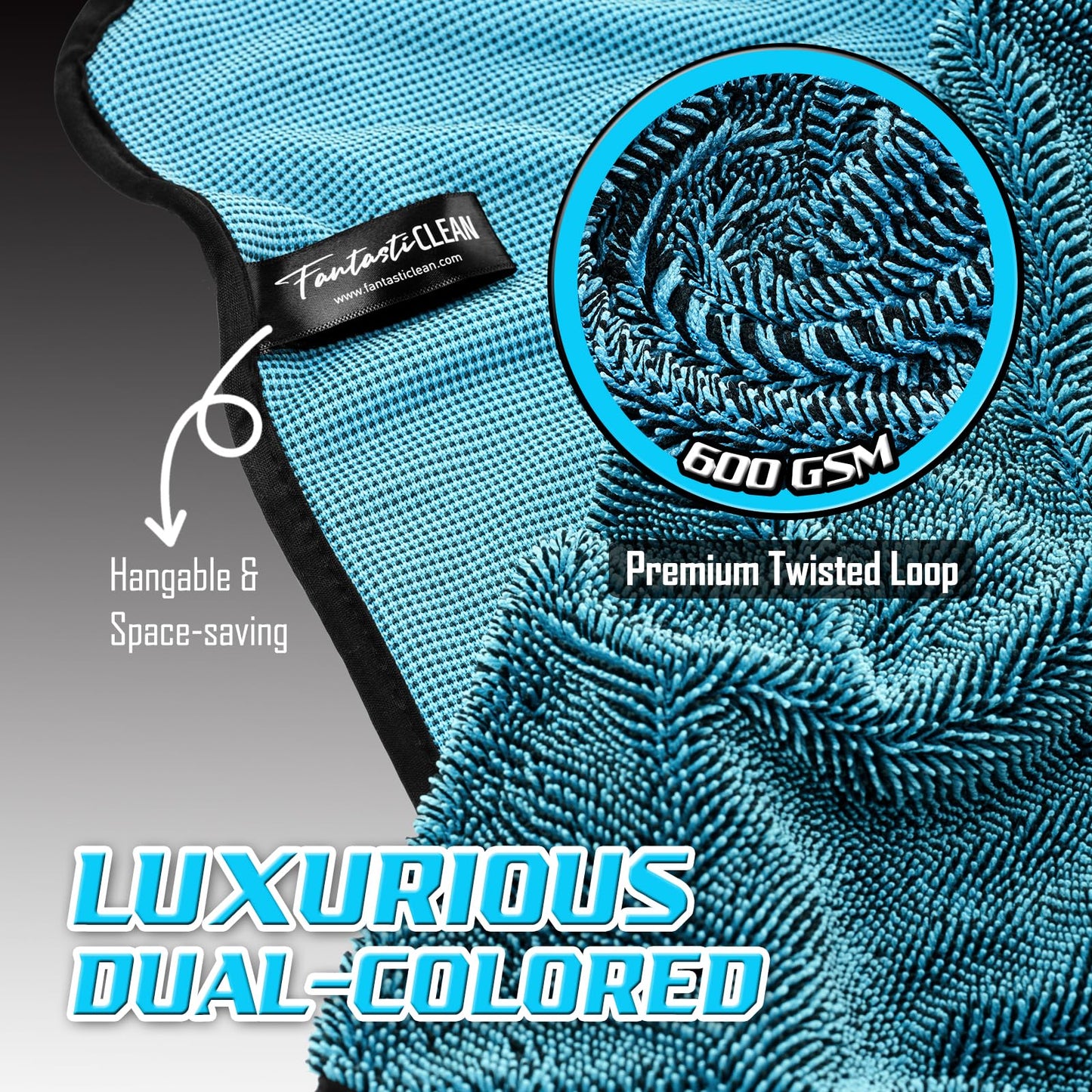 Fantasticlean Large Car Drying Towels- 2 Pack, 32‘’ by 24'' (Blue)