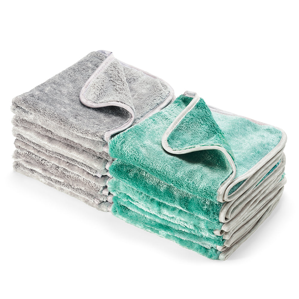 Coral Fleece 700GSM 12pcs Microfiber Cleaning Towels(Grey+Green)