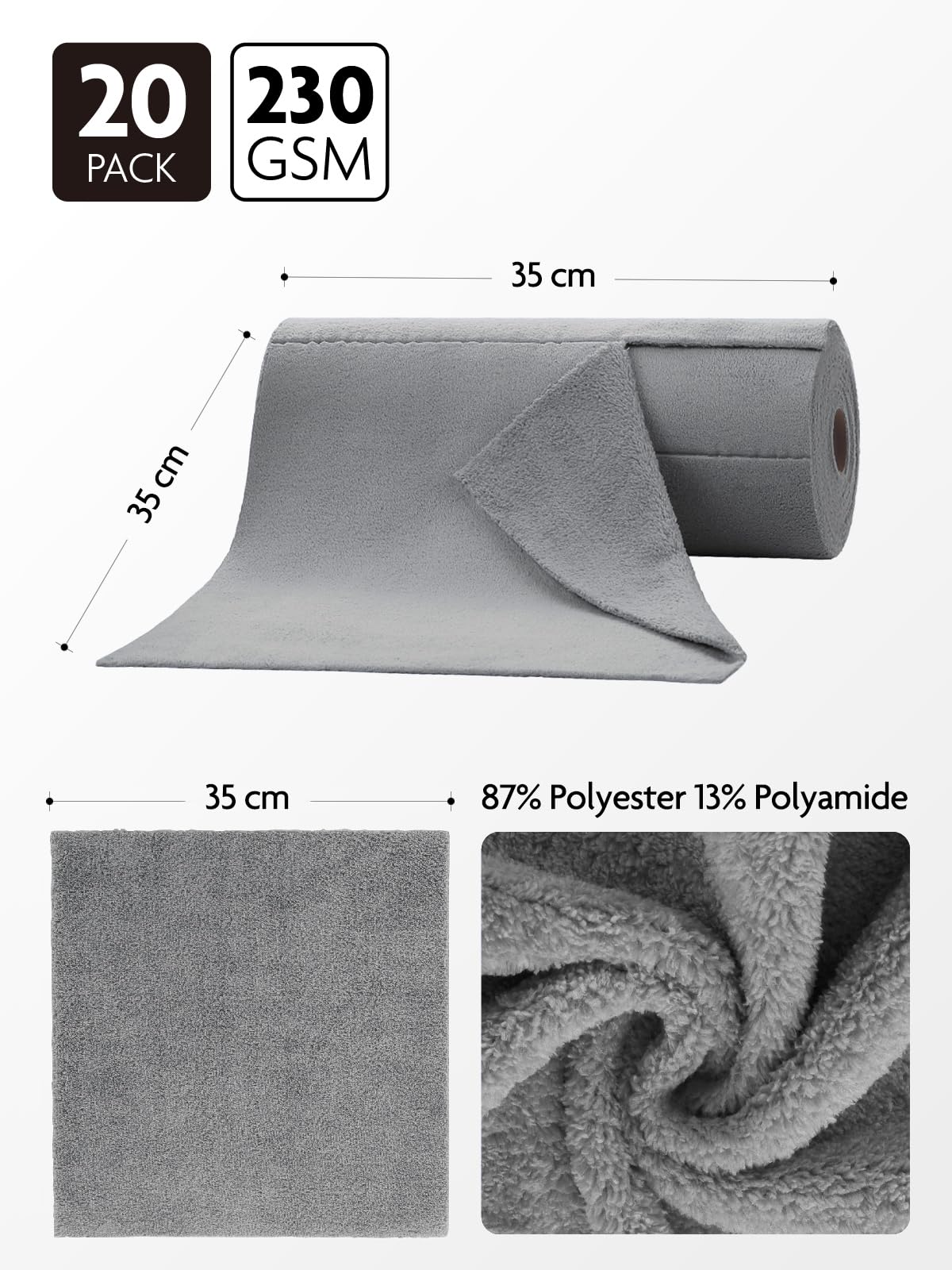 20 Pack Tear-Away Microfiber Roll(Grey)