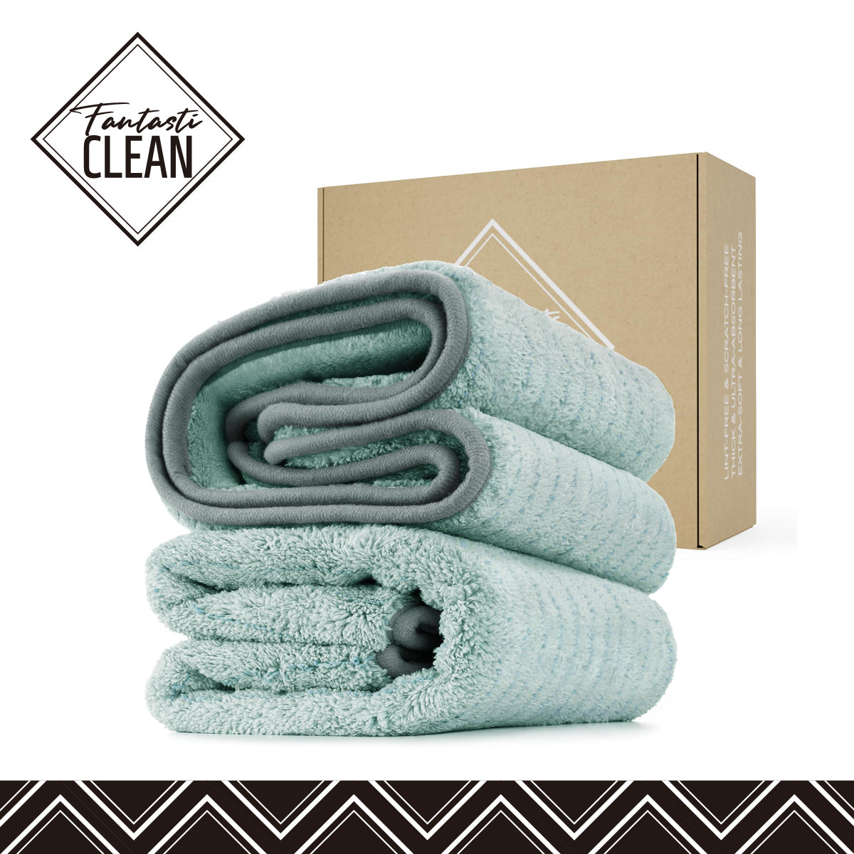 FantastiCLEAN 2 Pack Reusable and Washable Cloths Microfiber Cleaning Cloth- Car Drying Towels(Green)