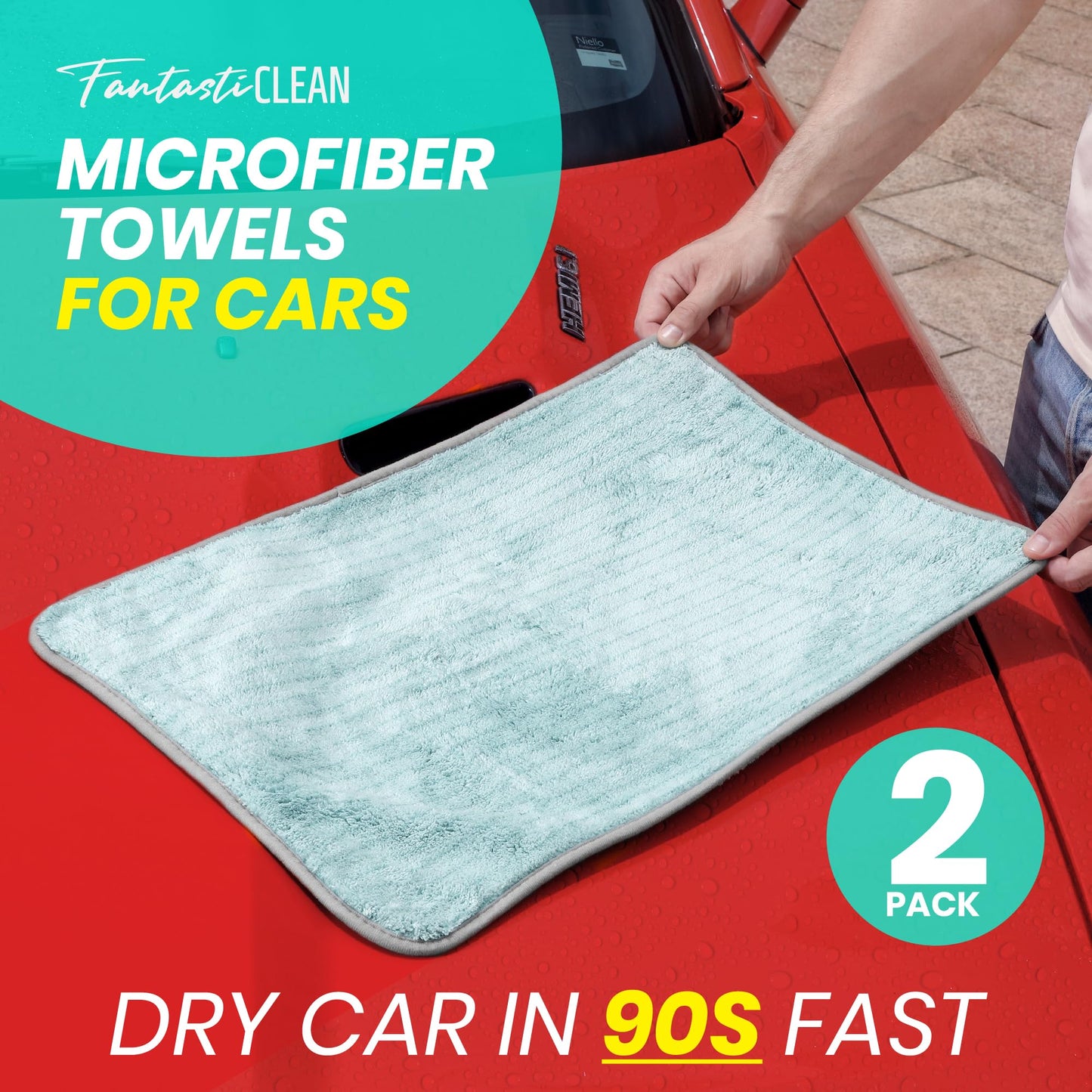 FantastiCLEAN 2 Pack Reusable and Washable Cloths Microfiber Cleaning Cloth- Car Drying Towels(Green)