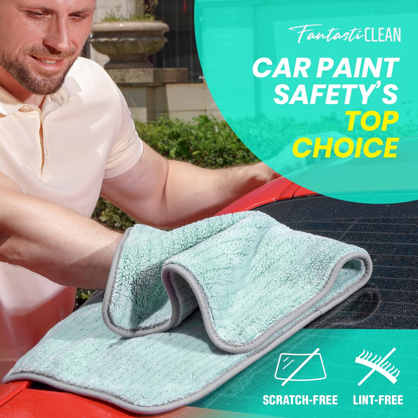 FantastiCLEAN 2 Pack Reusable and Washable Cloths Microfiber Cleaning Cloth- Car Drying Towels(Green)