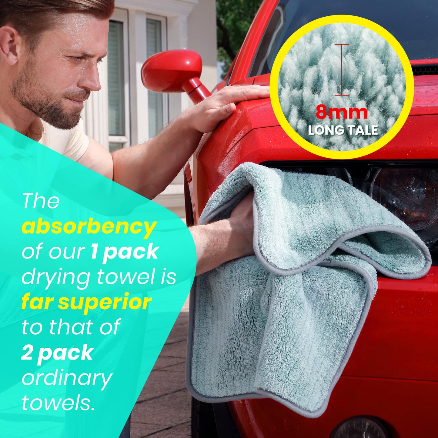 FantastiCLEAN 2 Pack Reusable and Washable Cloths Microfiber Cleaning Cloth- Car Drying Towels(Green)