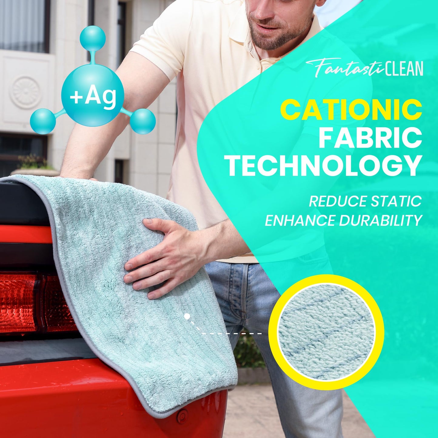FantastiCLEAN 2 Pack Reusable and Washable Cloths Microfiber Cleaning Cloth- Car Drying Towels(Green)