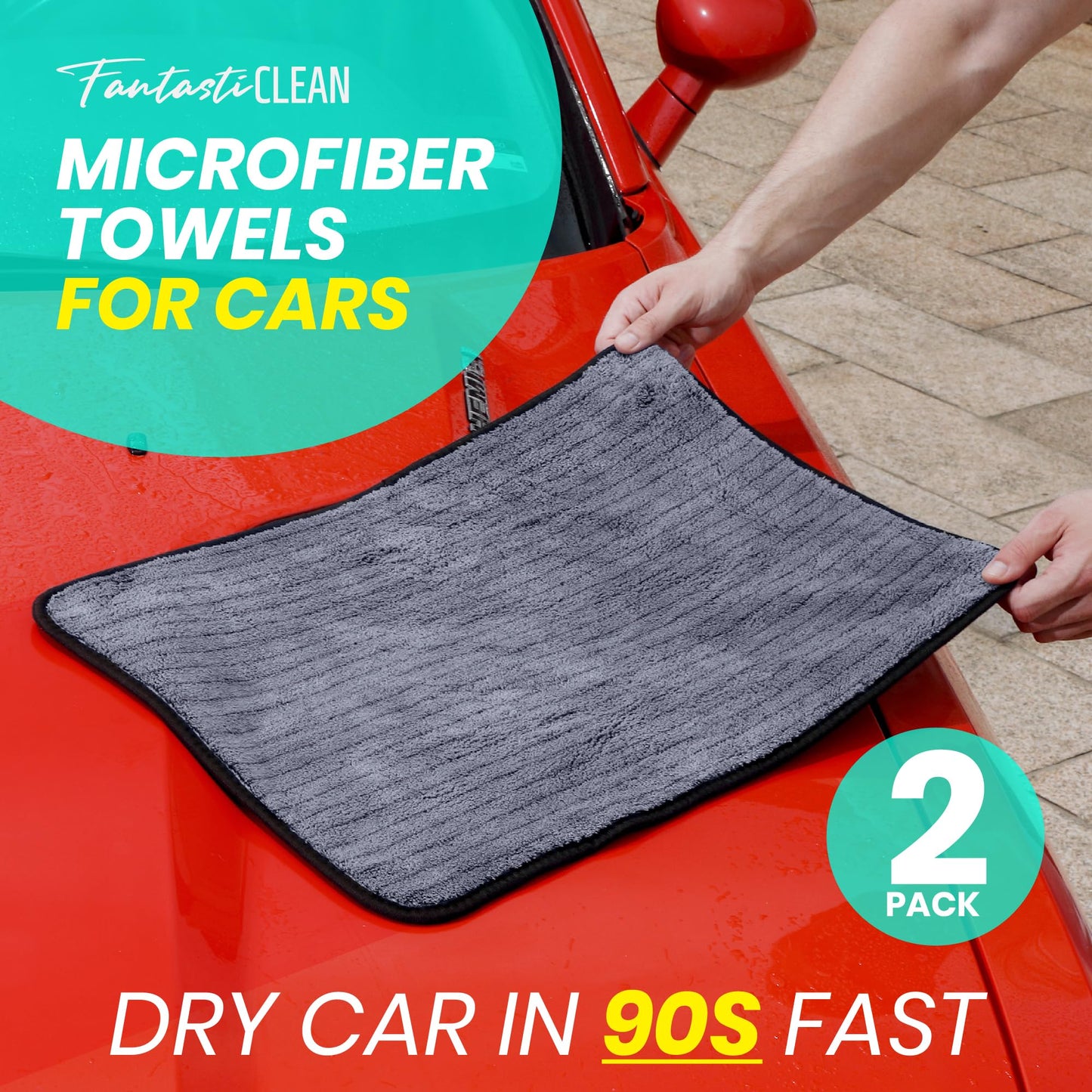 FantastiCLEAN 2 Pack Reusable and Washable Cloths Microfiber Cleaning Cloth- Car Drying Towels(Grey)