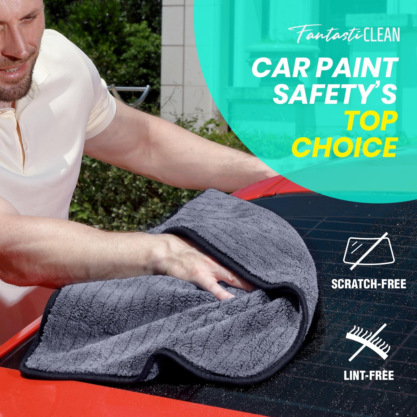 FantastiCLEAN 2 Pack Reusable and Washable Cloths Microfiber Cleaning Cloth- Car Drying Towels(Grey)
