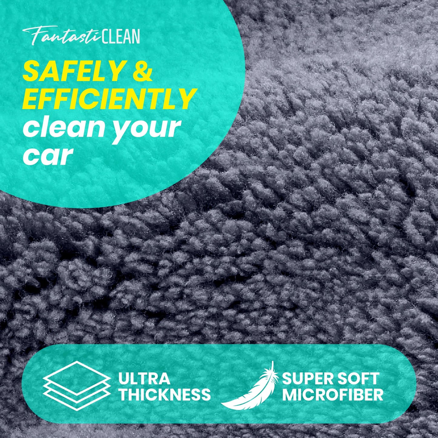 FantastiCLEAN 2 Pack Reusable and Washable Cloths Microfiber Cleaning Cloth- Car Drying Towels(Grey)