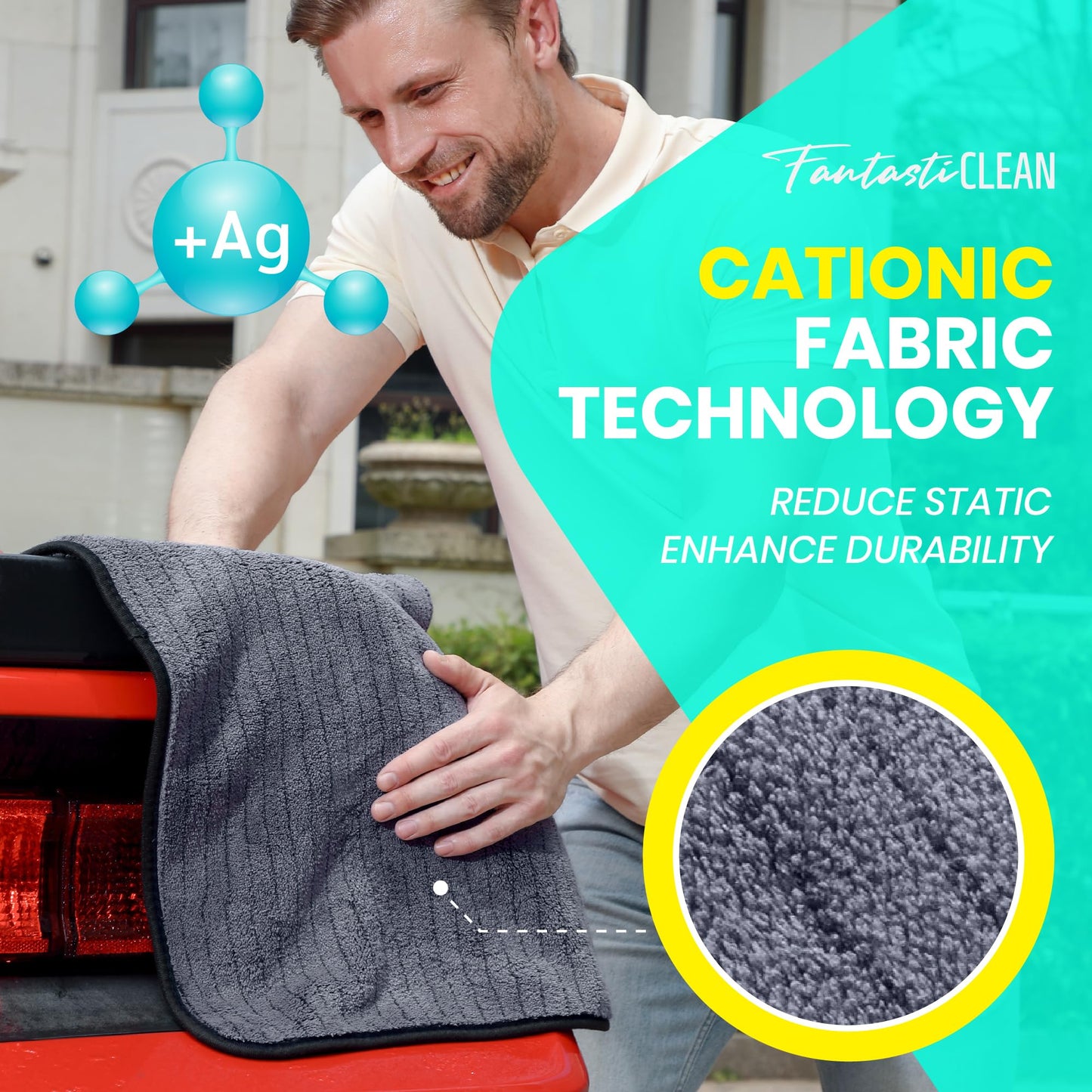 FantastiCLEAN 2 Pack Reusable and Washable Cloths Microfiber Cleaning Cloth- Car Drying Towels(Grey)