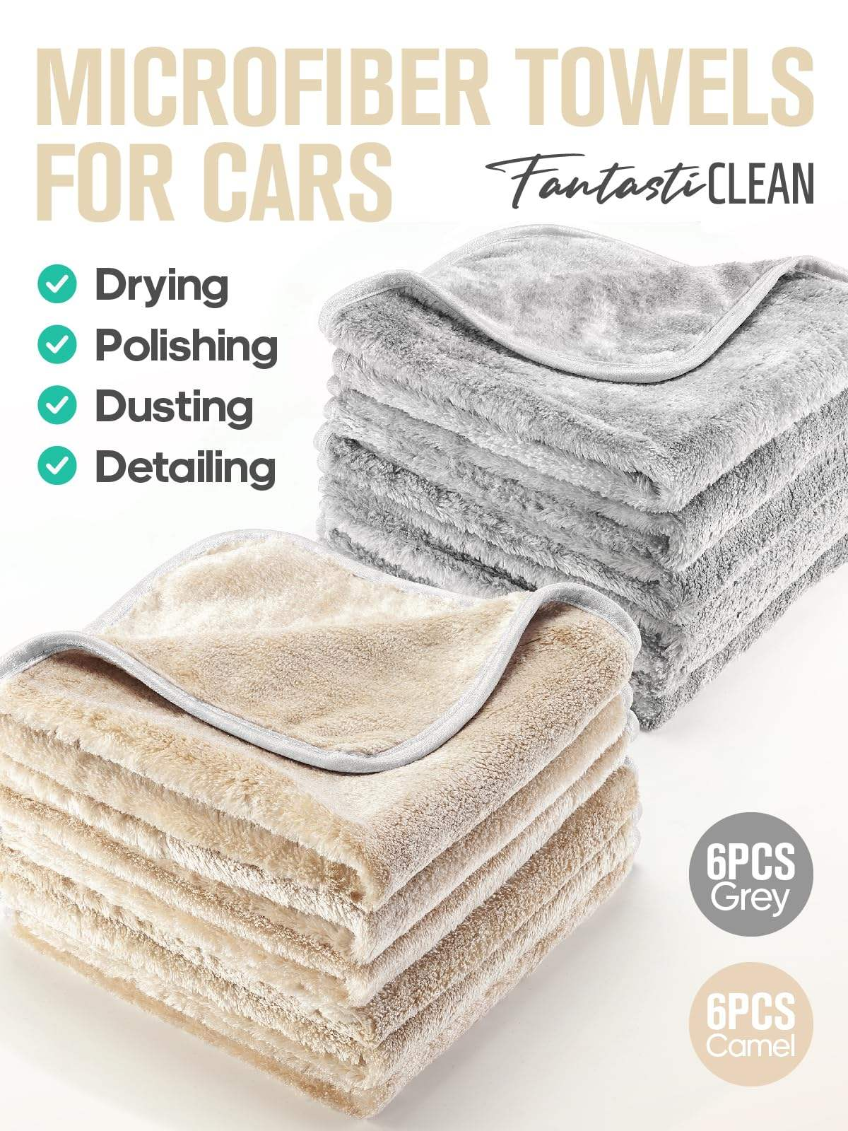 FantastiCLEAN 900GSM Reusable and Washable Cloths Microfiber Cleaning Cloth- Car Drying Towels(CMGY)
