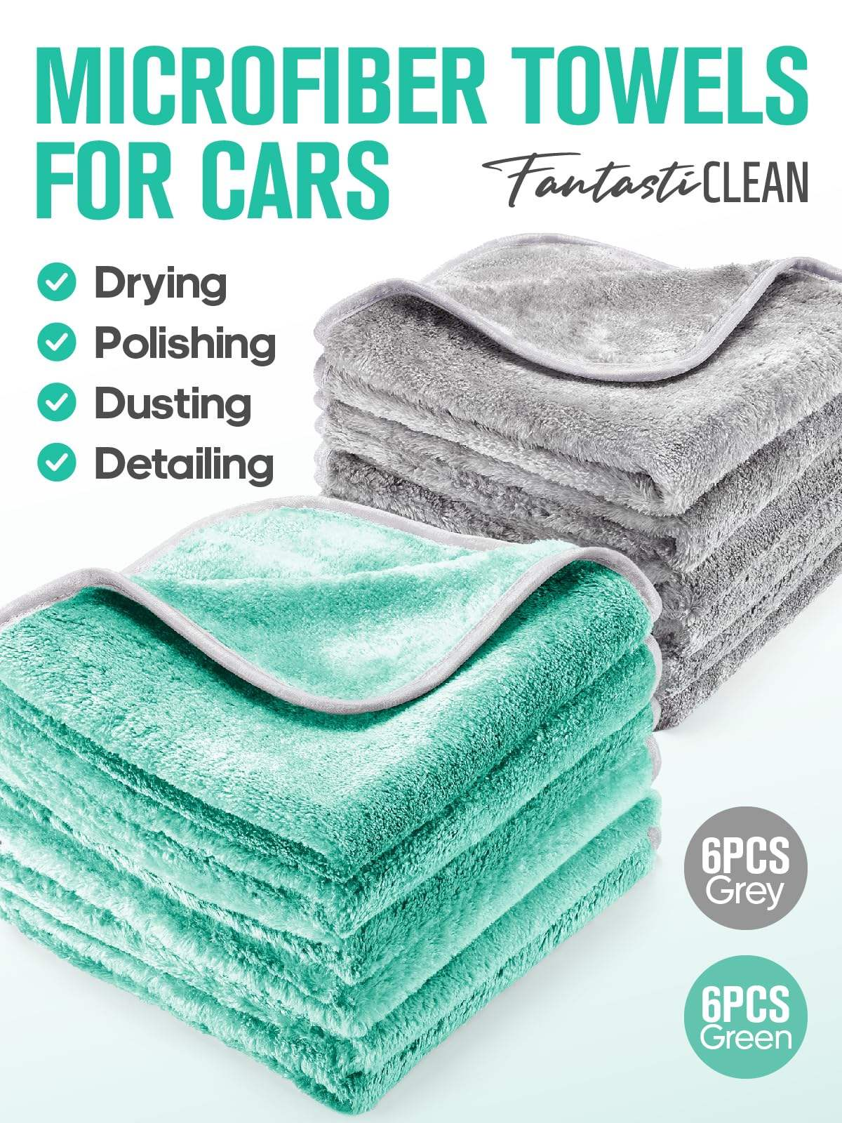 FantastiCLEAN 900GSM Reusable and Washable Cloths Microfiber Cleaning Cloth- Car Drying Towels(GRGY)