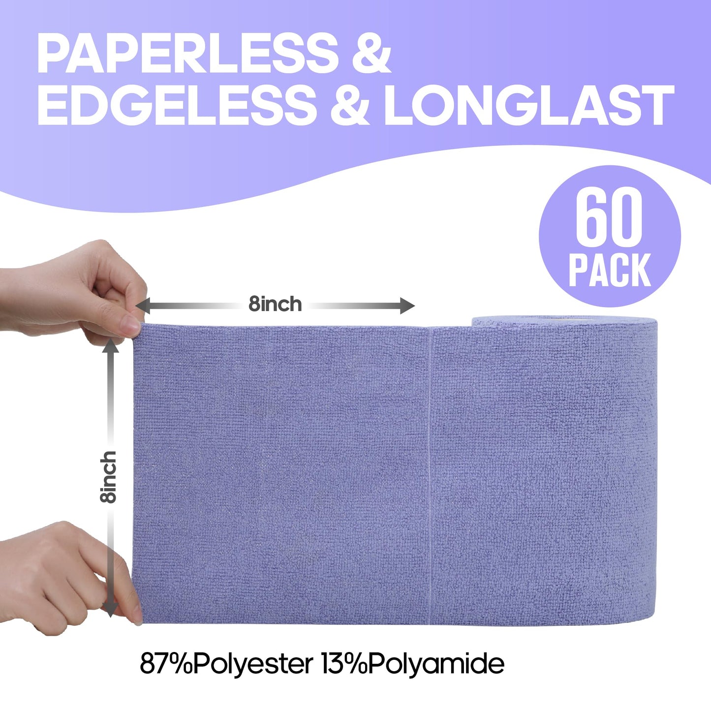 60-Pack 8x8 Inch Microfiber on a Roll Tear-Away Cleaning Towels for Car, House(Purple)