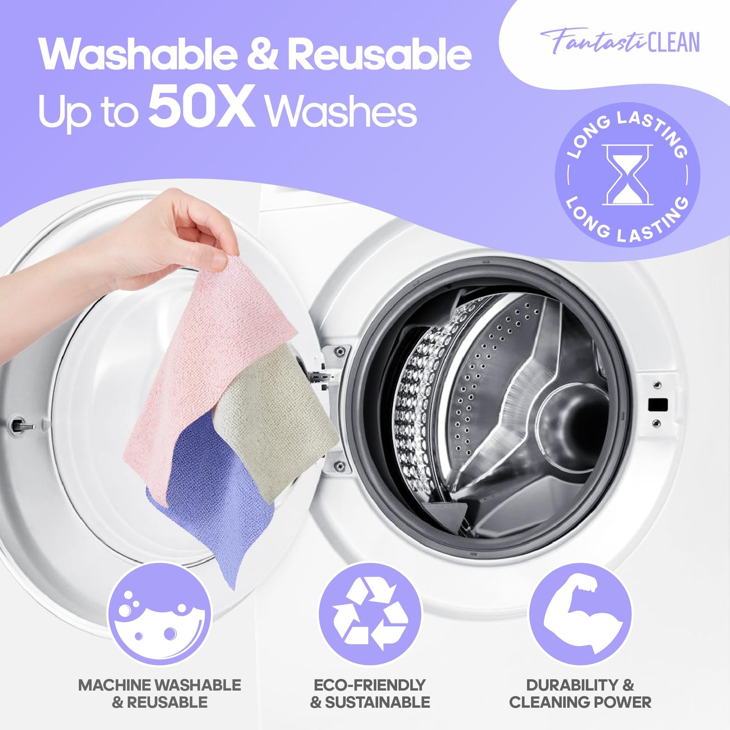 60-Pack 8x8 Inch Microfiber on a Roll Tear-Away Cleaning Towels for Car, House(Purple)