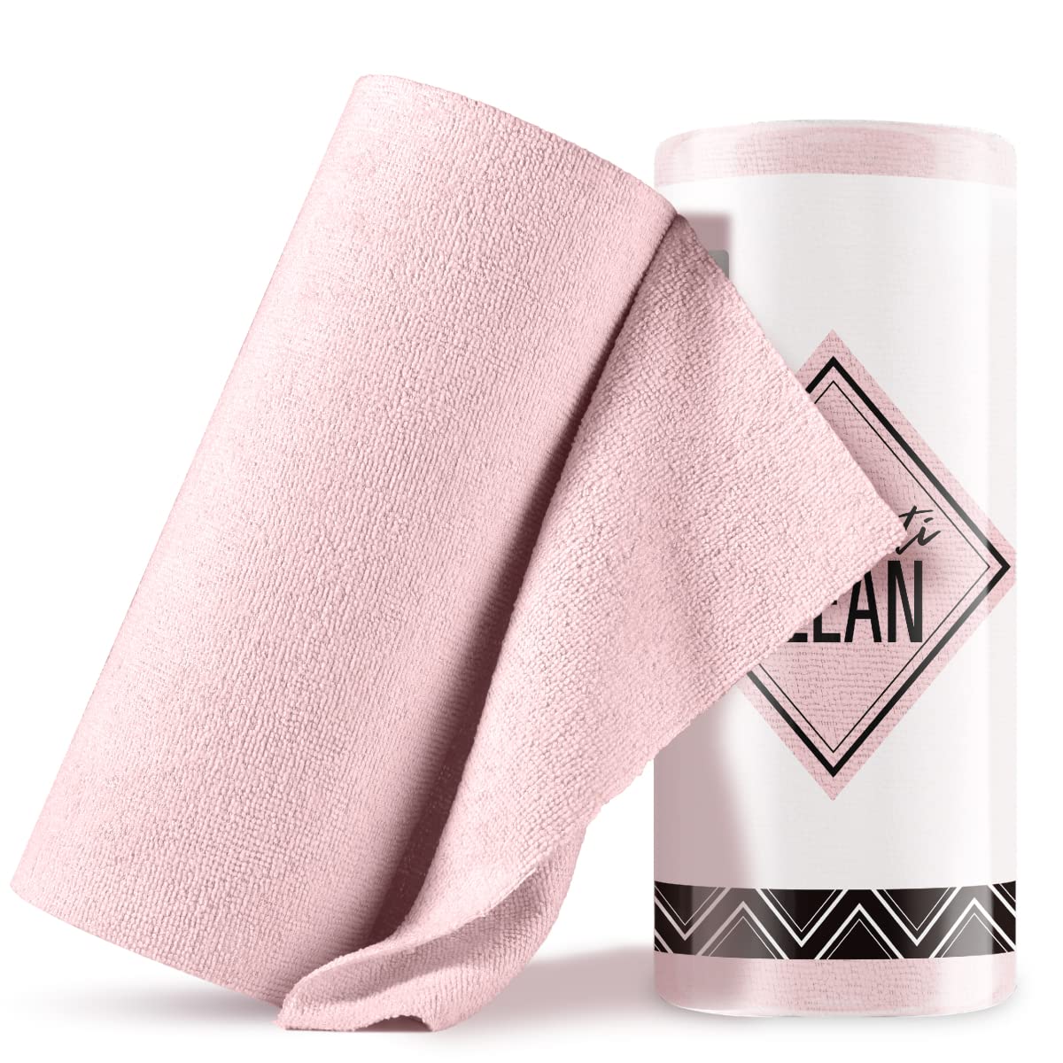 Fantasticlean Microfiber Cleaning Cloth Roll -75 Pack, 12x12, Tear Away Towels, Reusable Washable Rags (Pink)