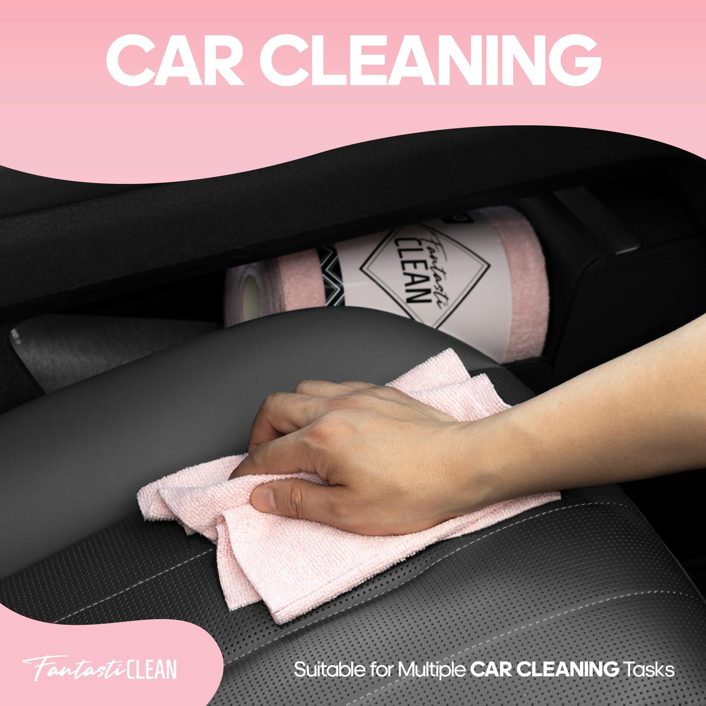 60-Pack 8x8 Inch Microfiber on a Roll Tear-Away Cleaning Towels for Car, House(Pink)