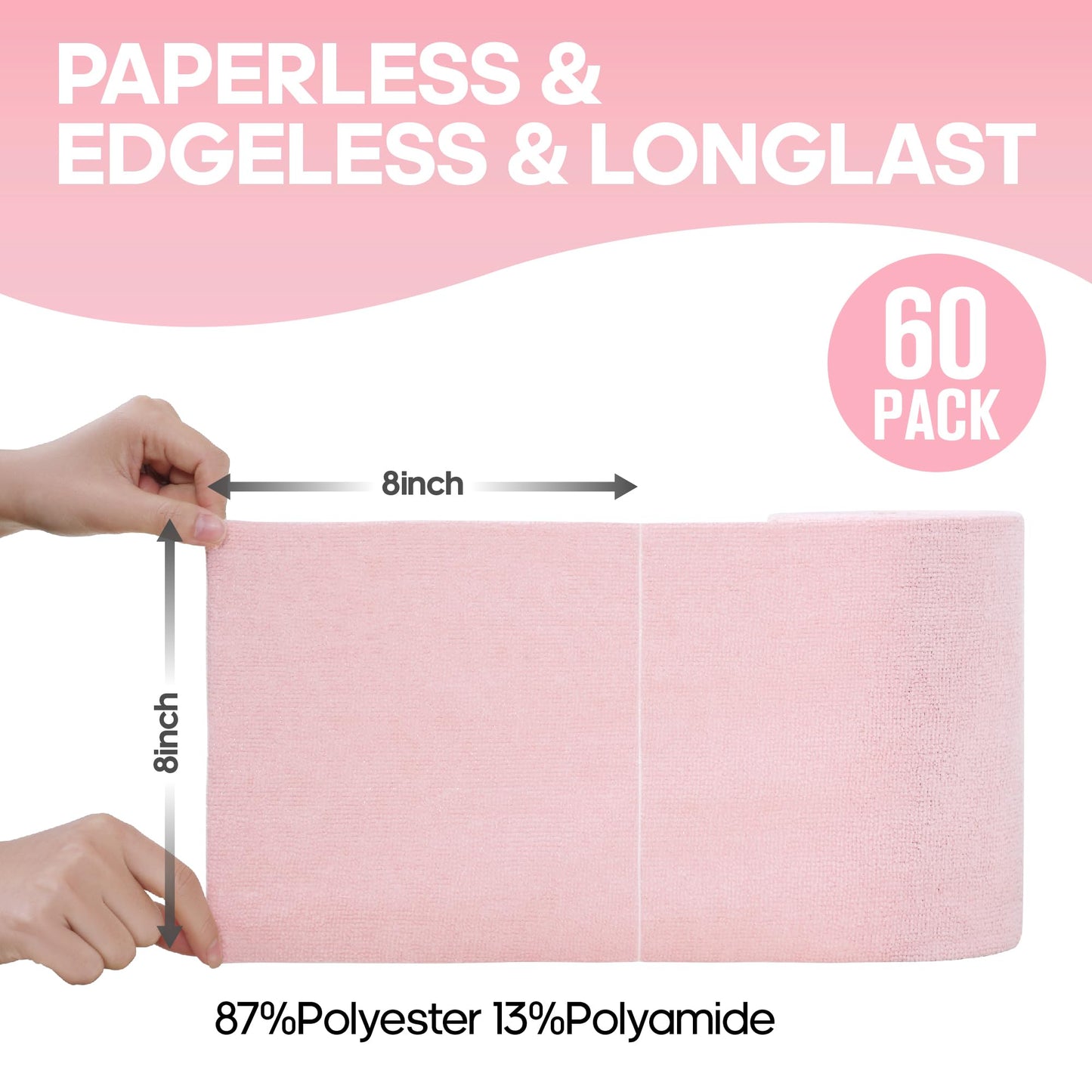 60-Pack 8x8 Inch Microfiber on a Roll Tear-Away Cleaning Towels for Car, House(Pink)