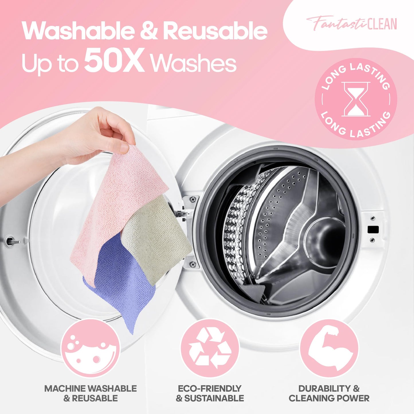 60-Pack 8x8 Inch Microfiber on a Roll Tear-Away Cleaning Towels for Car, House(Pink)