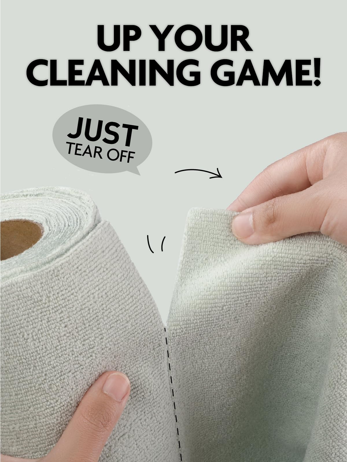 40 Pack Microfiber on a Roll Tear-Away Cleaning Towels, Reusable and Washable Cloths, for Car （2 Rolls of Beige and Mossgreen）