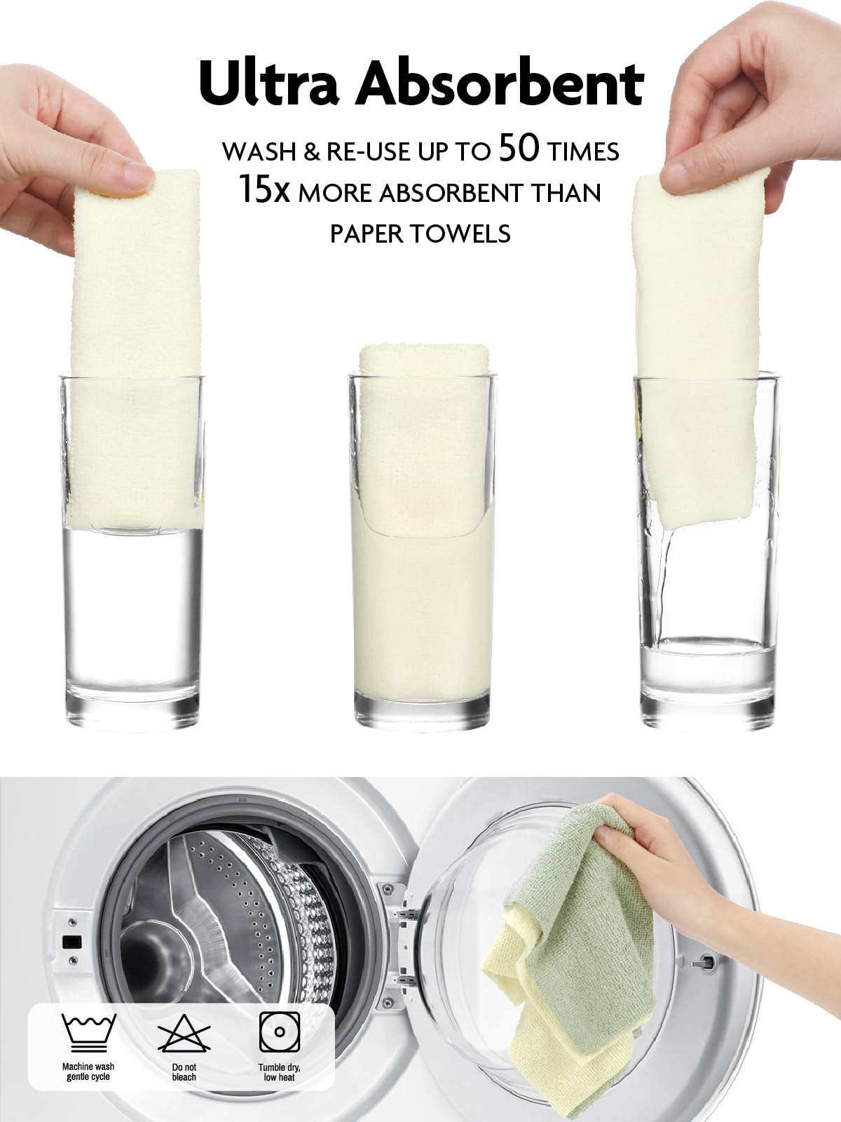 40 Pack Microfiber on a Roll Tear-Away Cleaning Towels, Reusable and Washable Cloths, for Car （2 Rolls of Beige and Mossgreen）