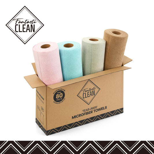 80 Sheets 4 Rolls Tear-Away Dish Cloth Microfiber Cleaning Towels Roll Reusable Polishing Cloths (Pink,Blue,Tan,Moss Green)