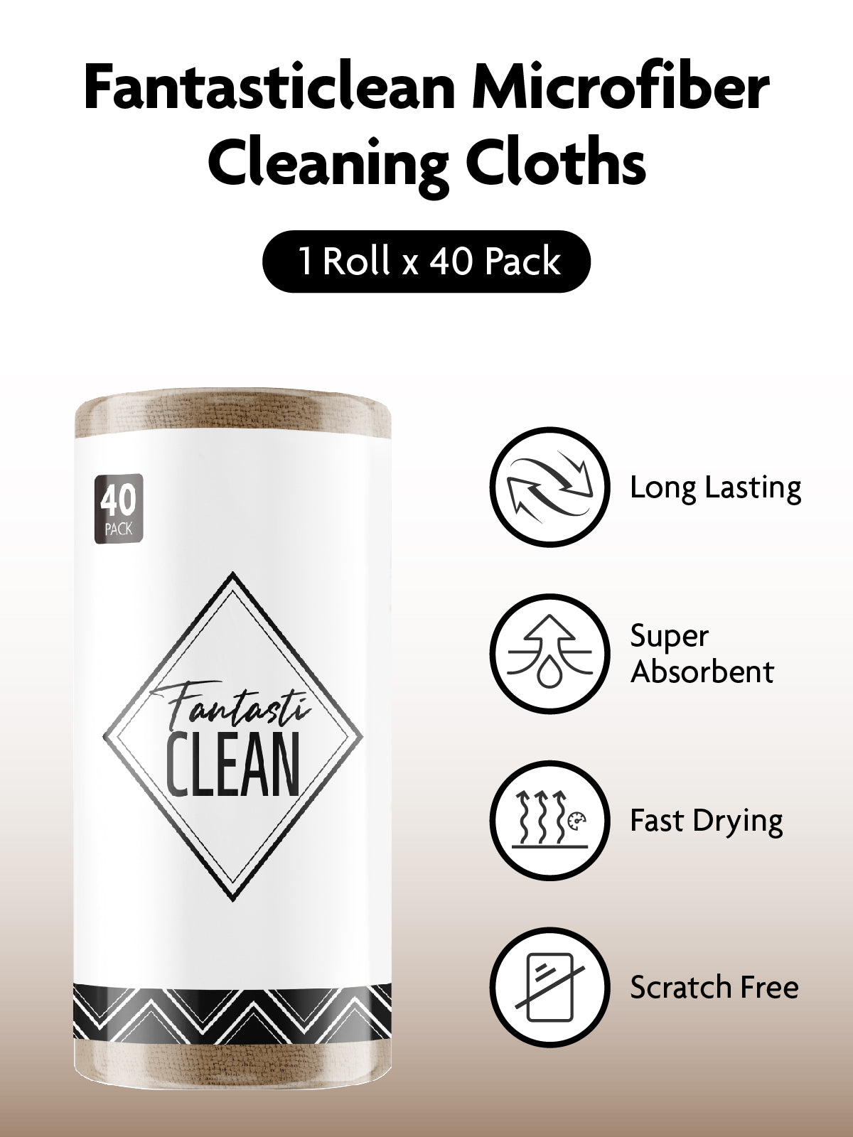 40 Pack Microfiber Cleaning Cloth Roll Tear Away Microfiber Towels 12" x 12"(TAN)