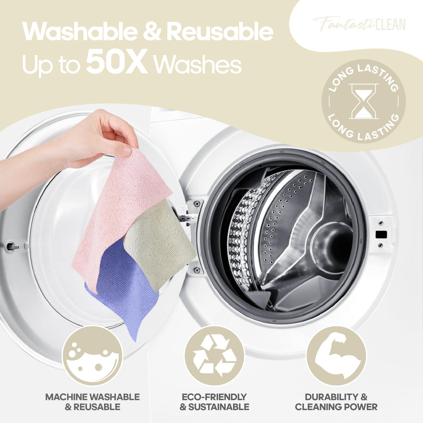 120-Pack 8x8 Inch Microfiber Cleaning Cloth Roll Tear Away Paperless Towels（Off-White）