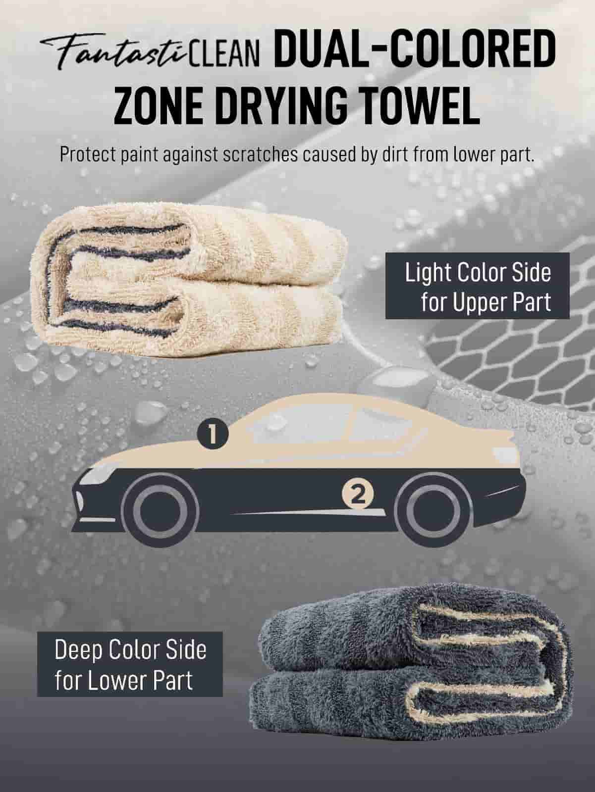 FantastiCLEAN Premium Large Car Drying Towel 2-Pack - 26"x20" 1100GSM Dual-Sided