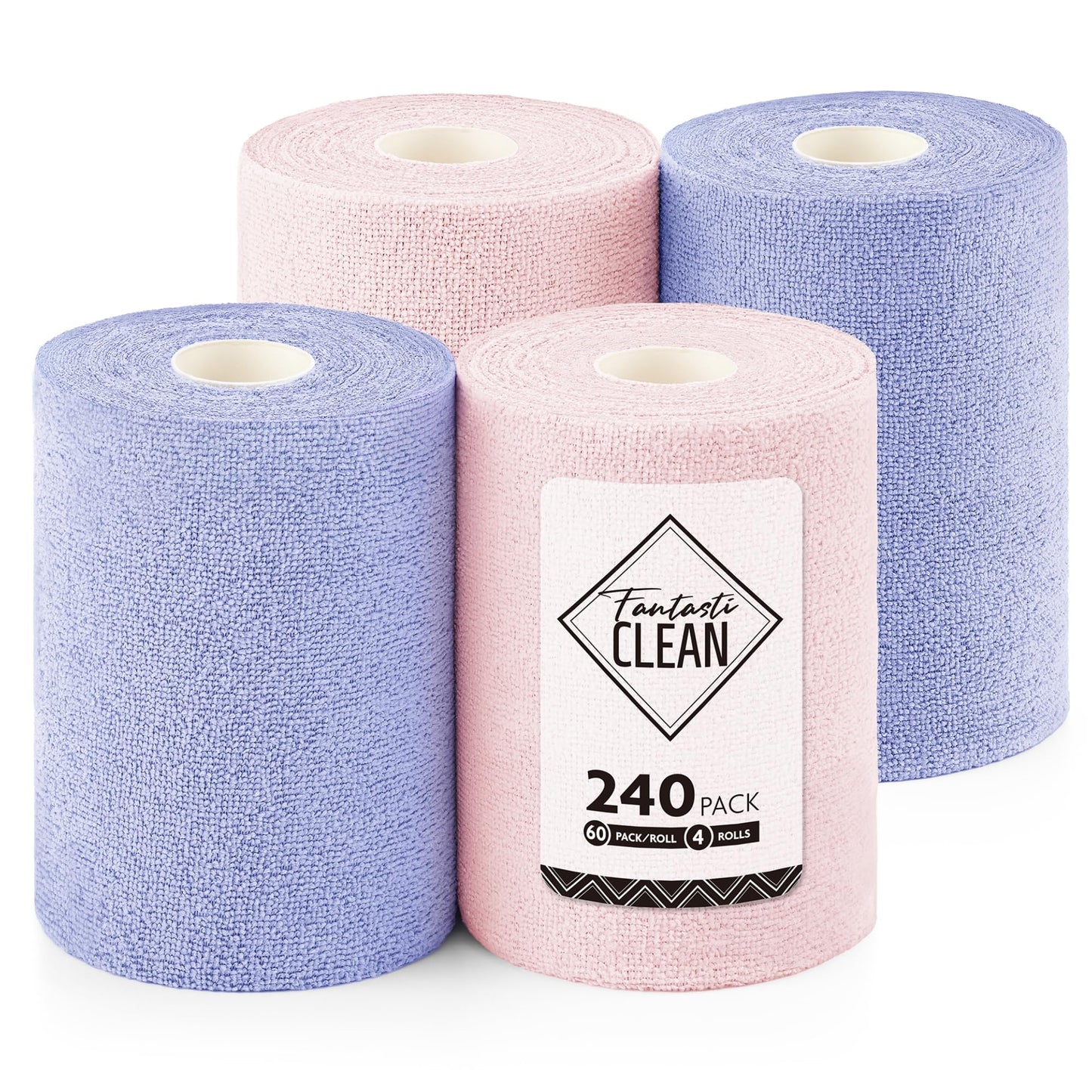 240-Pack 8x8 Inch Microfiber Cleaning Cloth Roll Tear Away Paperless Towels（2Pink 2Light-Purple）