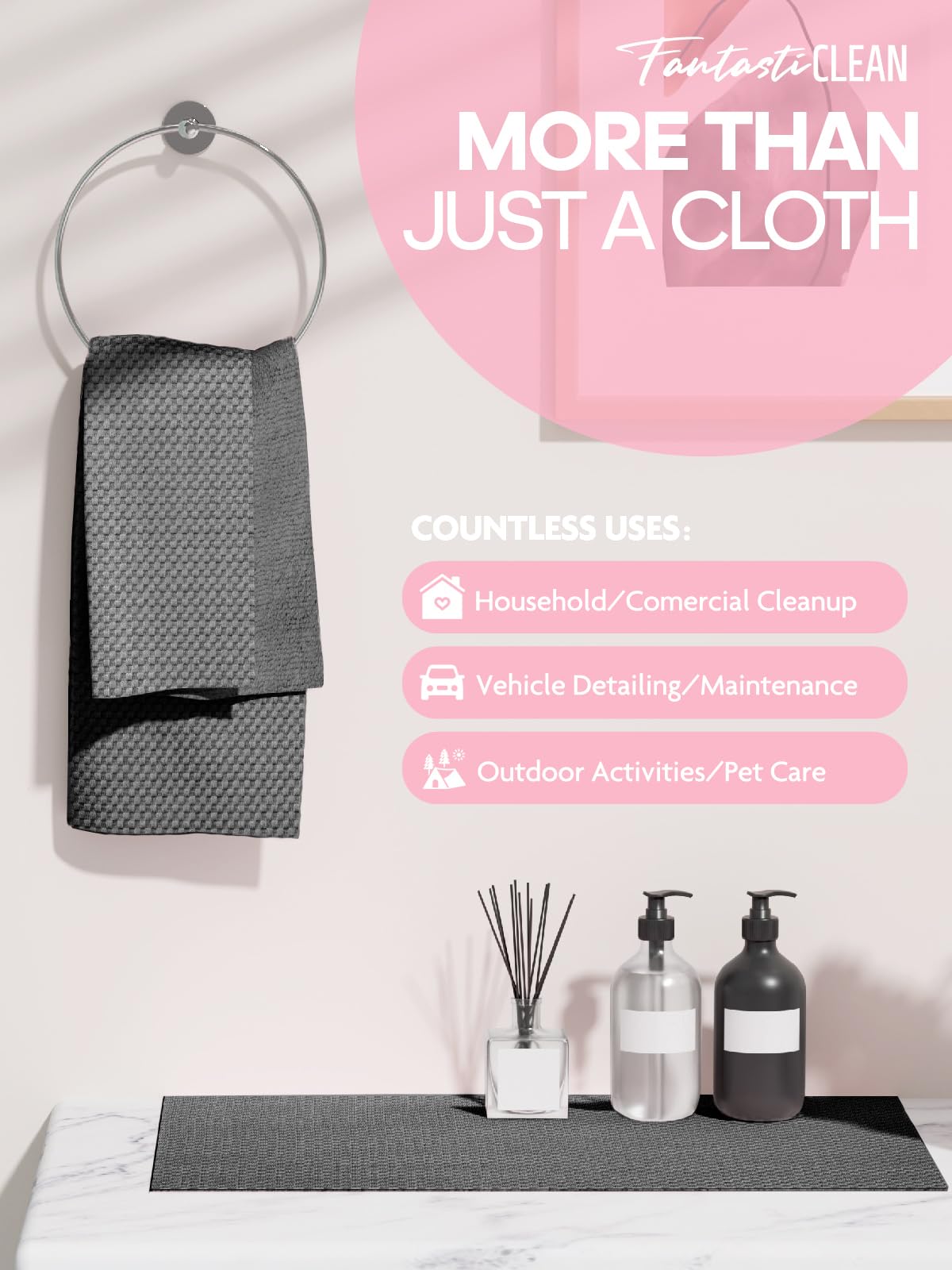 Designer Gingham Microfiber Towel Roll (36-Pack) - Boutique Texture, Ultra-Absorbent & Washable - 18"x12" (Grey)