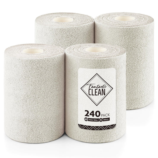 240-Pack 8x8 Inch Microfiber Cleaning Cloth Roll Tear Away Paperless Towels（Off-White）