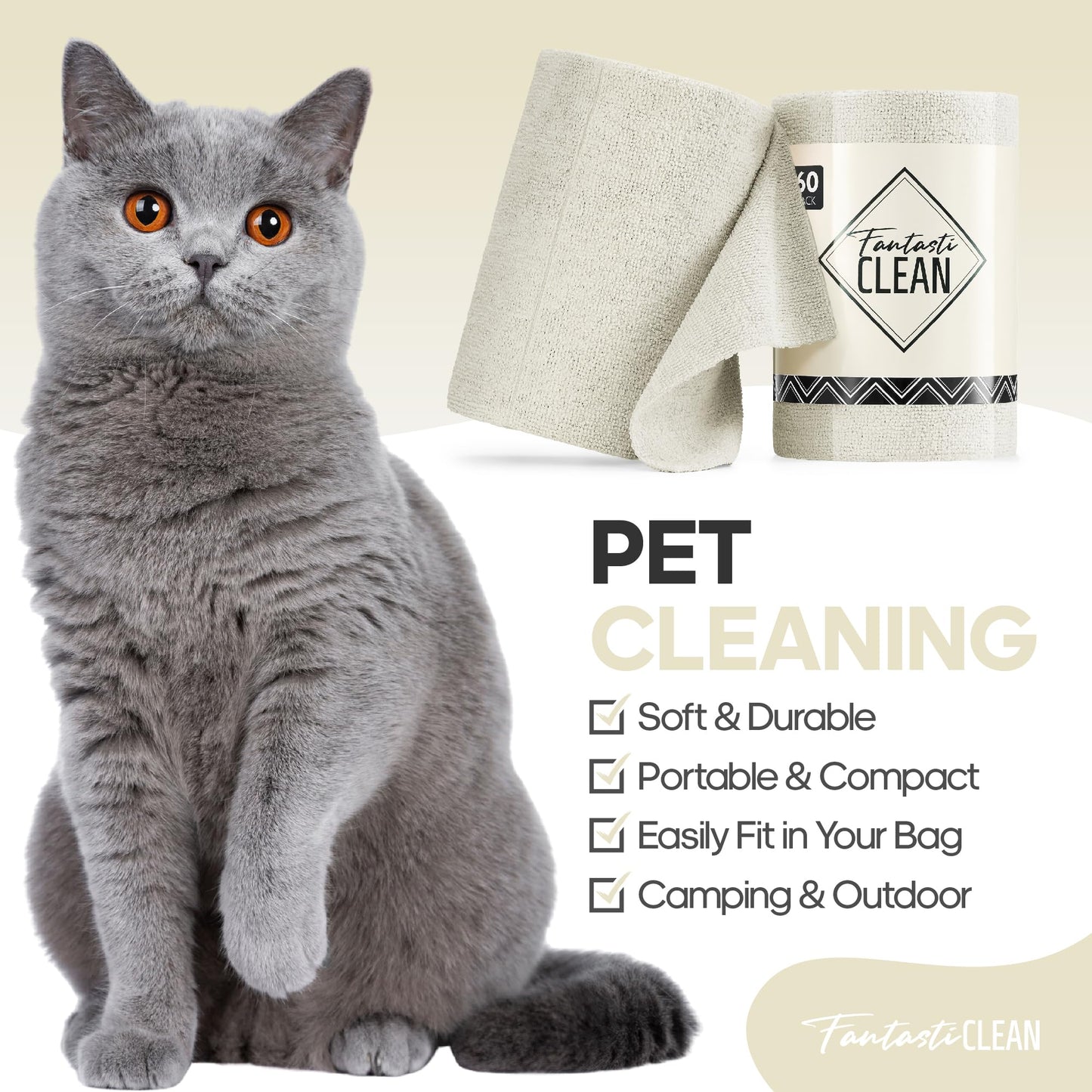 240-Pack 8x8 Inch Microfiber Cleaning Cloth Roll Tear Away Paperless Towels（Off-White）