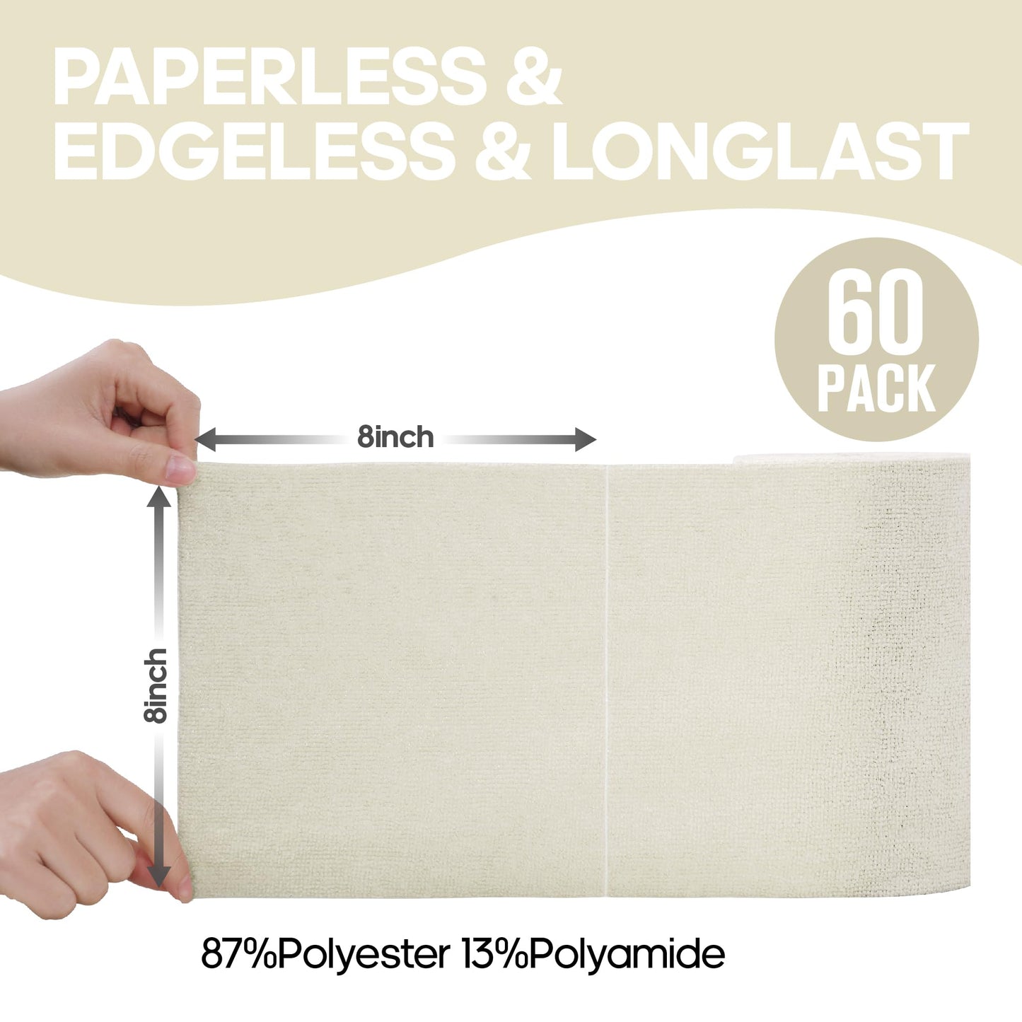 240-Pack 8x8 Inch Microfiber Cleaning Cloth Roll Tear Away Paperless Towels（Off-White）