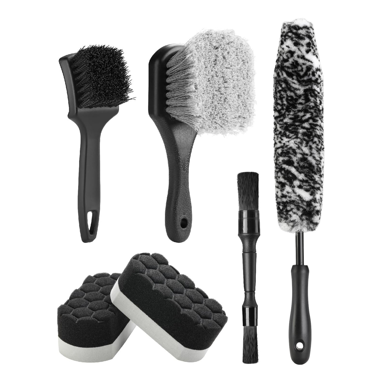 6PCS Car Wheel Cleaning Pro Kit, Microfiber Bendable Brush, Double-Ended Detailing Brush, and Detailing Pads, Scratch-Free & Multipurpose