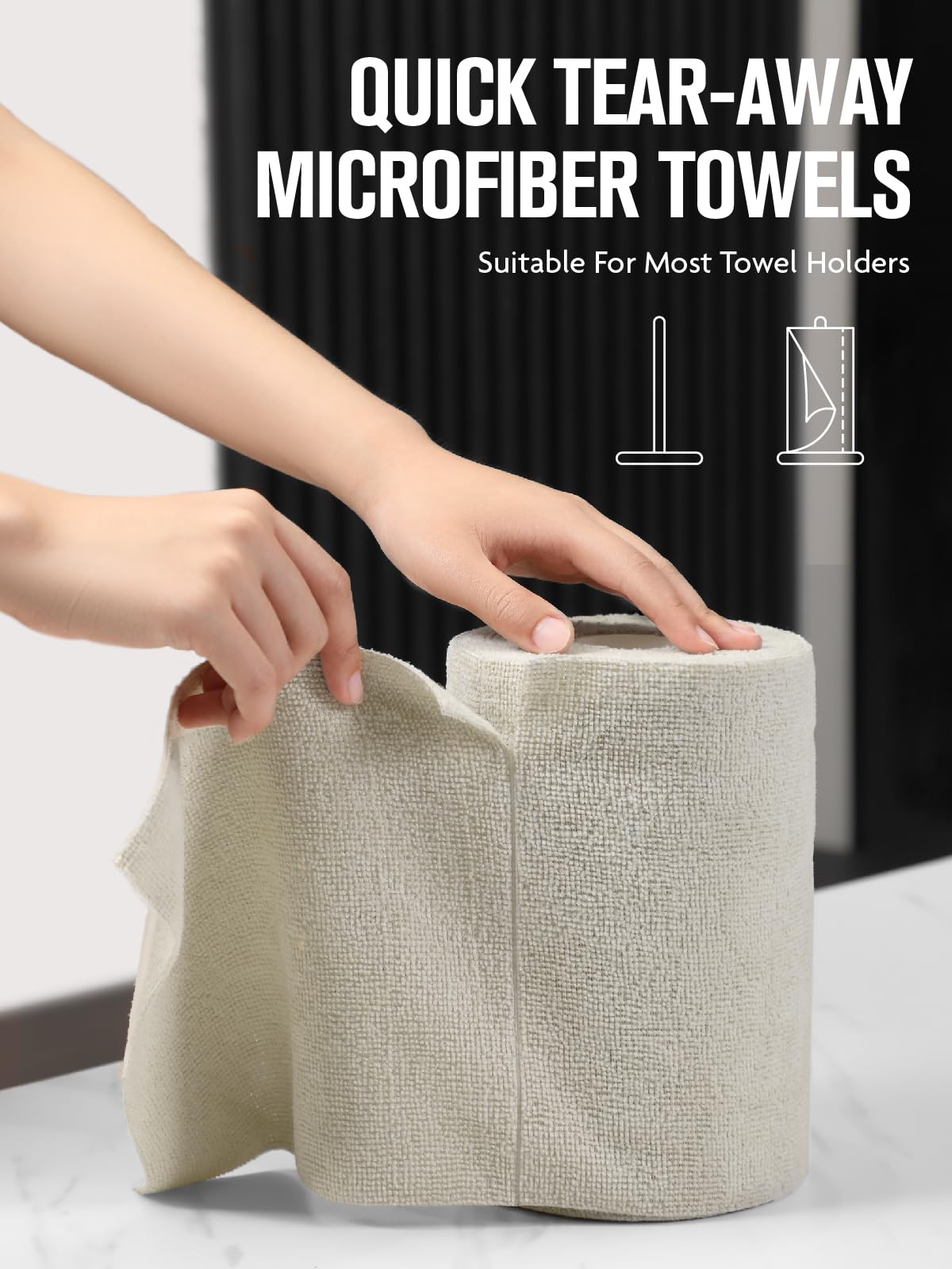 60-Pack 8x8 Inch Microfiber on a Roll Tear-Away Cleaning Towels for Car, House（White）