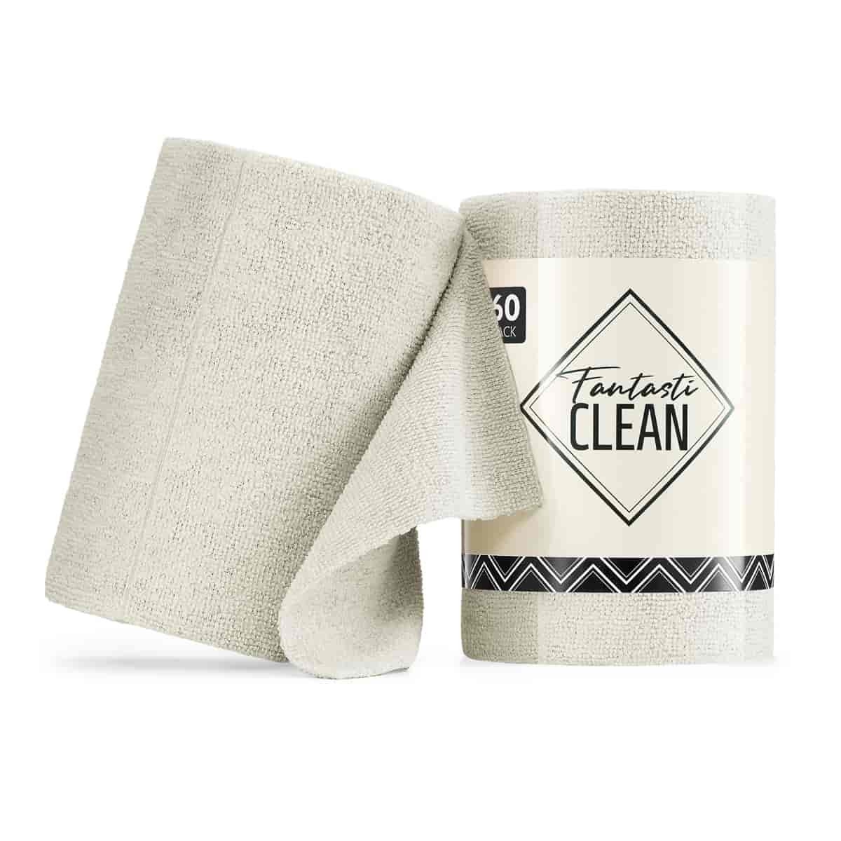 60 Pack Tear-Away Reusable Microfiber Towel Roll - Washable Kitchen Paper Towel Alternative Cleaning Rags (8"x8", White)