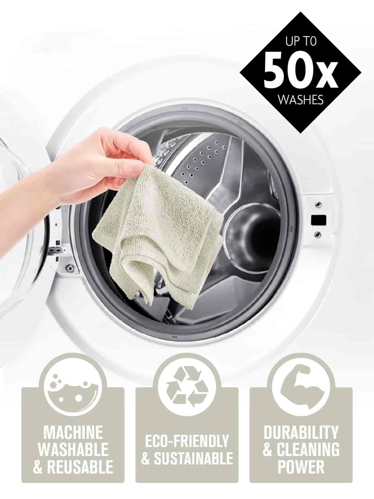 60 Pack Tear-Away Reusable Microfiber Towel Roll - Washable Kitchen Paper Towel Alternative Cleaning Rags (8"x8", White)
