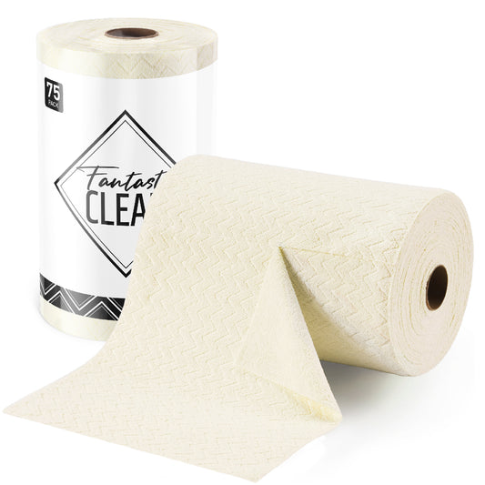 75 Pack 12" x 12" Tear Away Towels Microfiber Cleaning Cloth Roll(Beige Ripple)
