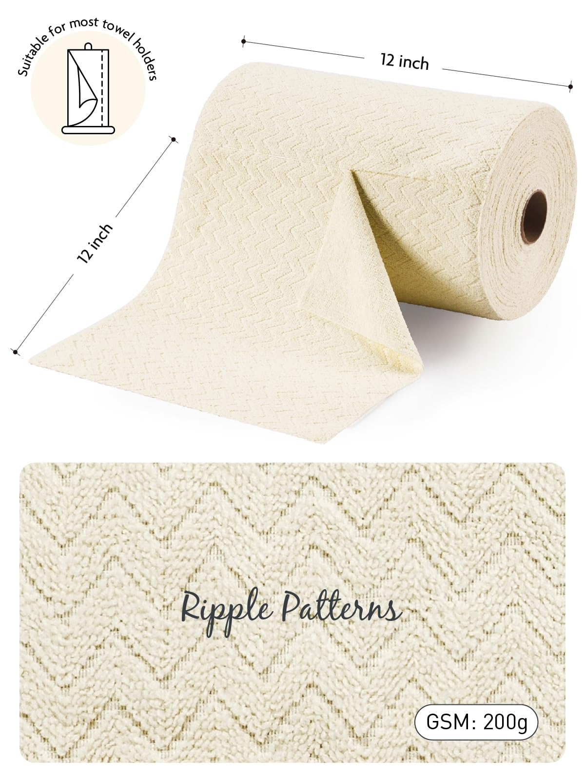 75 Pack 200gsm Tear Away Towels Microfiber Cleaning Cloth Roll Ripple Patterns, Reusable and Washable Cloths, for Car, House