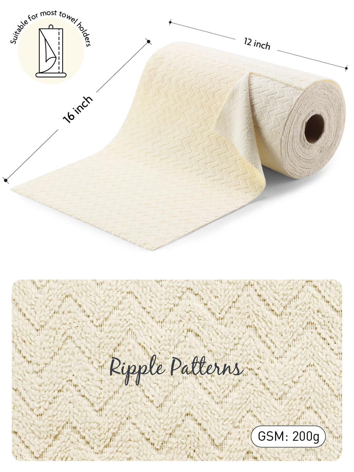 50 Pack 200gsm Tear Away Towels Microfiber Cleaning Cloth Roll Ripple Patterns, Reusable and Washable Cloths, for Car, House